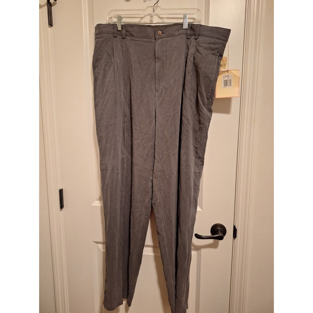 Tommy Bahama The Fishbone Silk Pleated Pants 42 Light Ash Grey Herringbone T1026